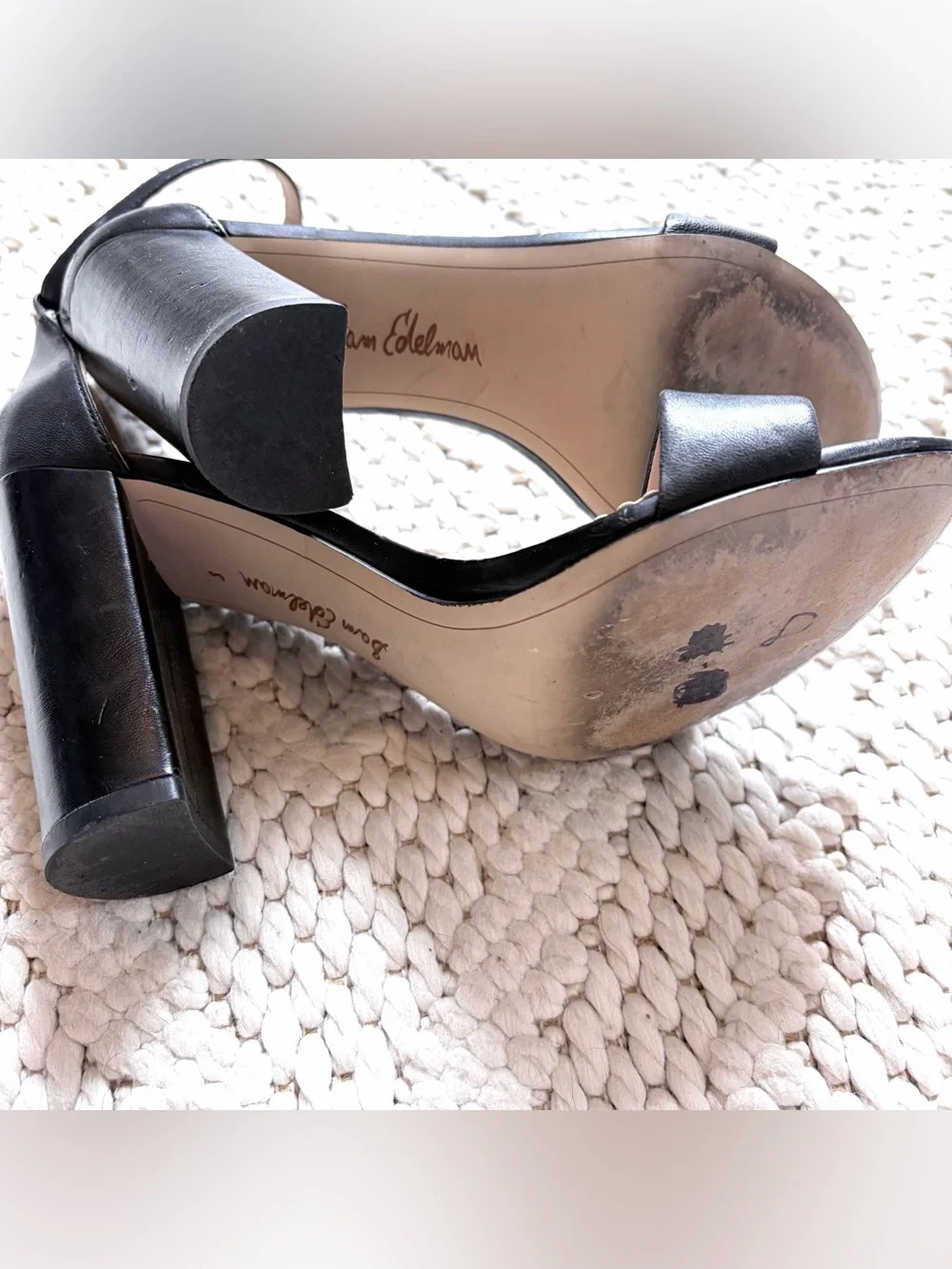 SAM EDELMAN Yaro Black Leather Block Heels Ankle Strap Sandals Womens 8 EUC